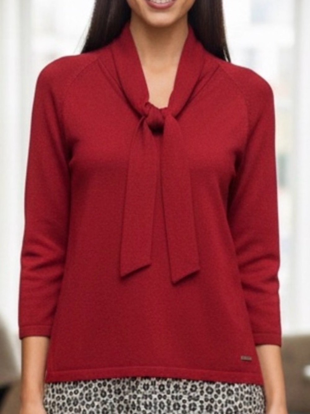 Anne Klein Red V-Neck Sweater with Attached Tie